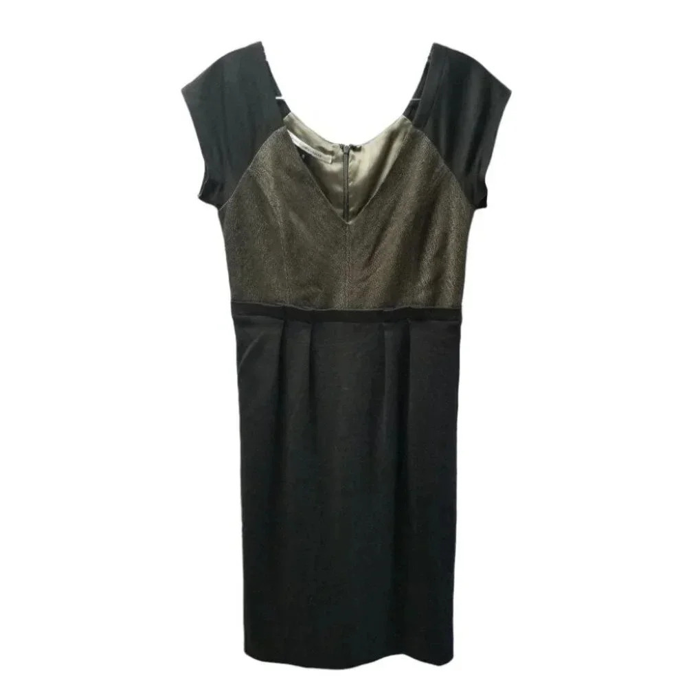 Diane Von Furstenberg Green Gold Wool Cain Midi Dress  8